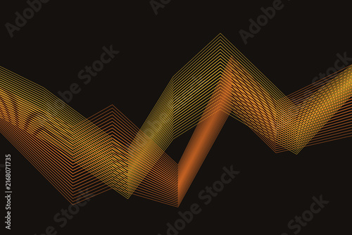 Parallel zigzag lines in gradient yellow and orange colors forming a geometric wave on black background
