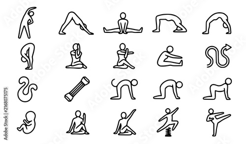Flexibility Doodle Icons, Stretching Yoga and Adaptability Hand Drawn Vector Collection