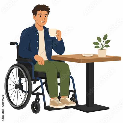 Wheelchair User Drinking Coffee