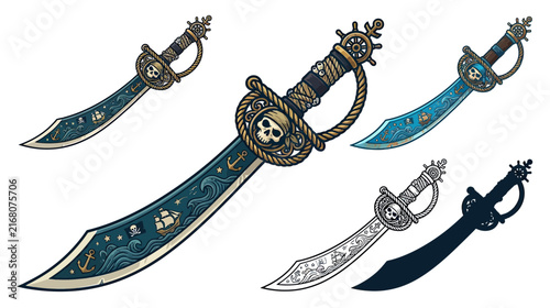 Ornate Pirate Cutlass Sword with Nautical Embellishments