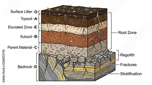 Soil Profile Cross-Section Diagram with Layers and Labels