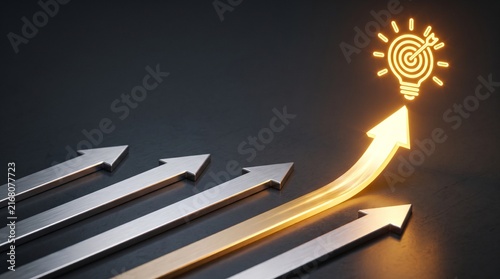Business performance growth concept with rising arrows representing financial improvement, market success and strategic progress