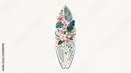 Elegant floral feather illustration with watercolor style and delicate botanical elements