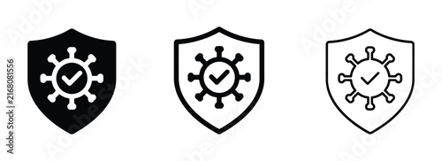 Immune system virus protection icon silhouette vector outline and line art. Immune System Protection Shield Icon Set, Virus Protection, Vaccine Approval, Healthcare Guard and Disease Defense Vector Sy
