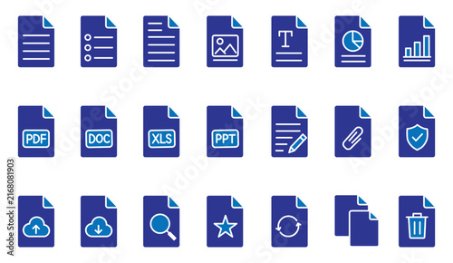 Document Paperwork Line Icon Set.for file folder, contract agreement, and invoice.Editable vectors