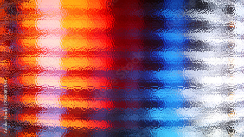 Abstract rainbow red blue gradient on shiny glass material surface with horizontal stripe textured background.