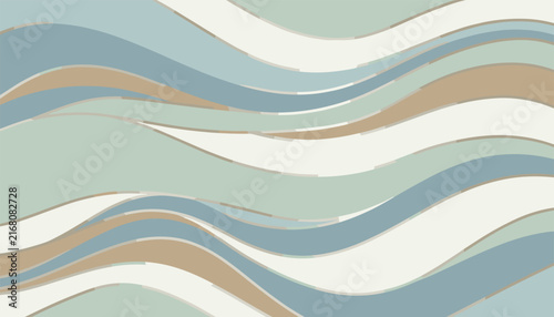 Beautiful retro seventies abstract wavy background with fluid pastel flowing waves in cream, teal, and beige shades.