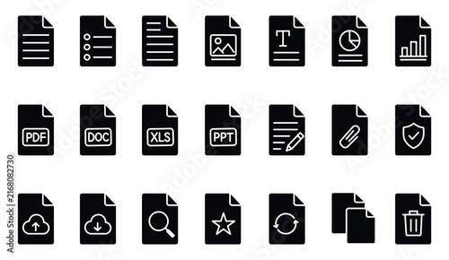 Document Paperwork Line Icon Set.for file folder, contract agreement, and invoice.Editable vectors