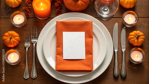 Elegant Thanksgiving table setting with pumpkins, candles, and autumn decor for festive celebration