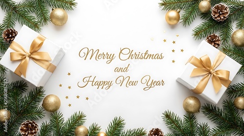Christmas background with white gift boxes isolated on white background