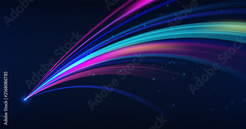 Abstract neon background. Technology speed background. Abstract technology circuit lines. Circular waves, different colors. Technical elements formed in the shape of a circle.	
