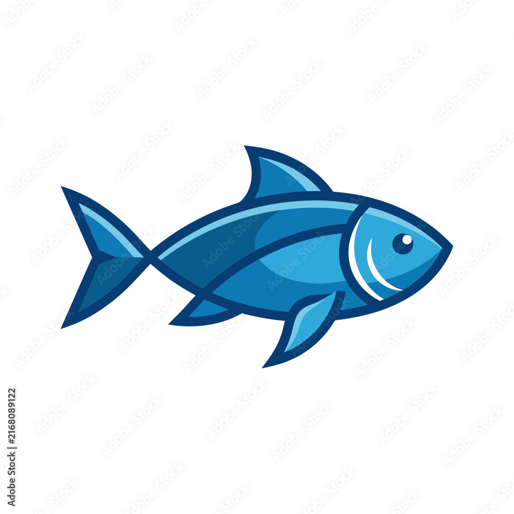 Fototapeta premium Modern blue fish icon with sharp geometric angles.