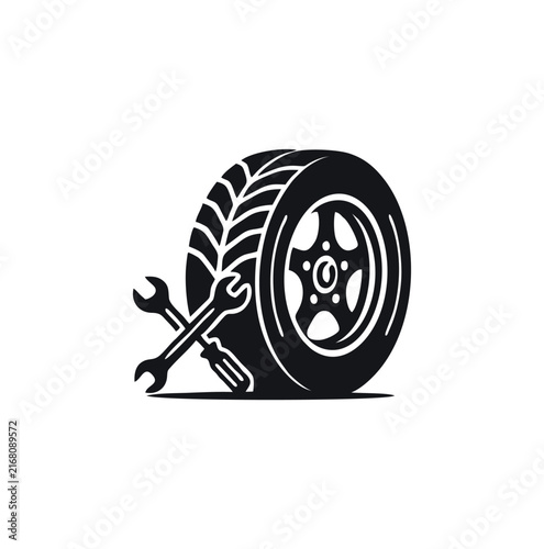 Professional Modern Auto Tire Cross Wrench Screwdriver Service Logo Vector