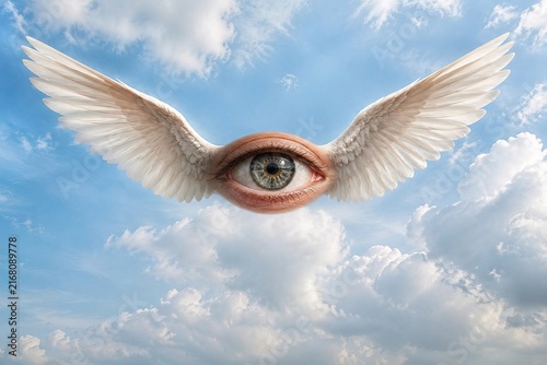 surreal eye with wings