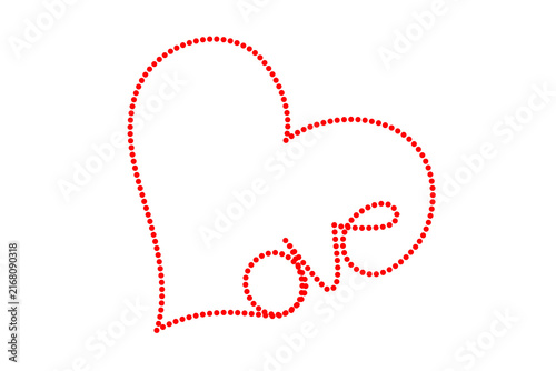 Bild auf Leinwand Red dotted heart shape with 'love' text inside isolated on transparent backgroun