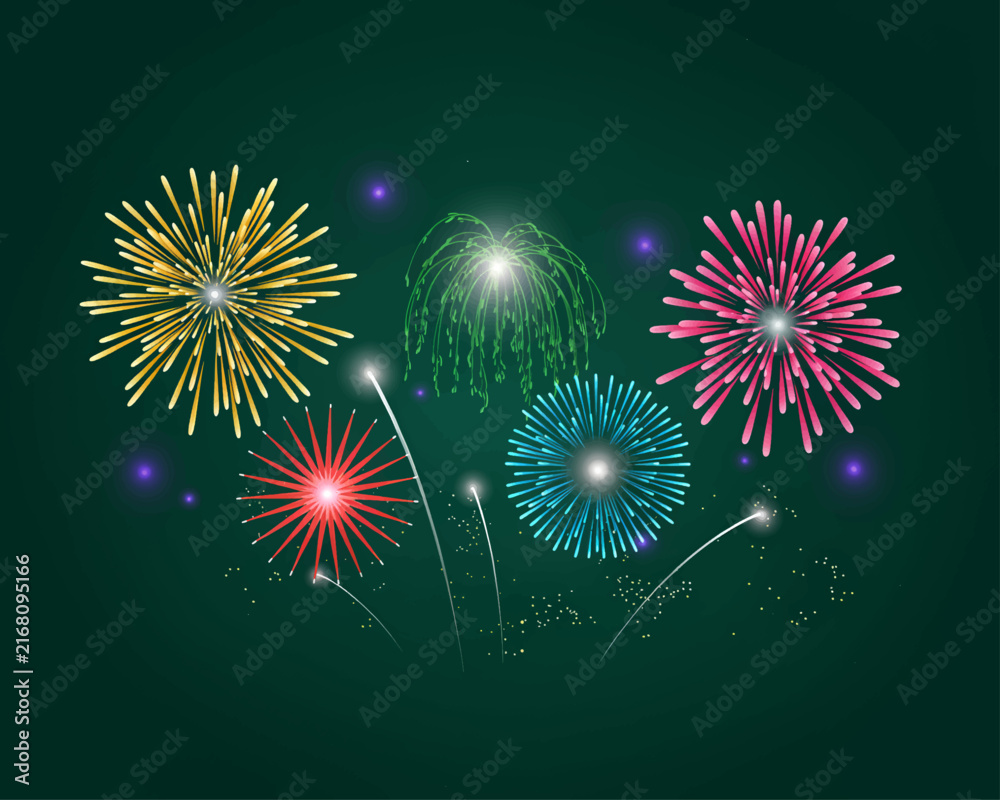 Obraz premium New Year Fireworks Lighting Up the Night Sky in a Spectacular Celebration of Color and Light