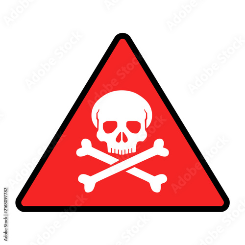 Red danger warning triangle sign icon with skull and crossbones vector illustration