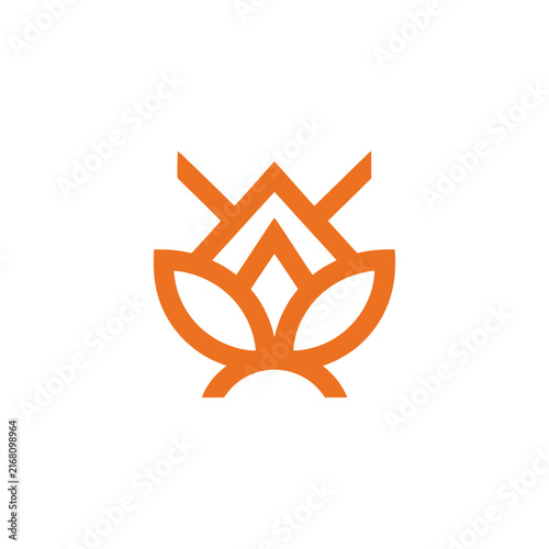 Minimalist orange lotus floral crown logo design.