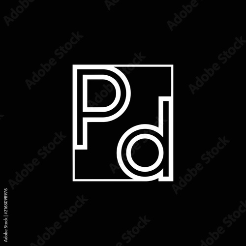 Minimalist Pd monogram lettering in white square frame.