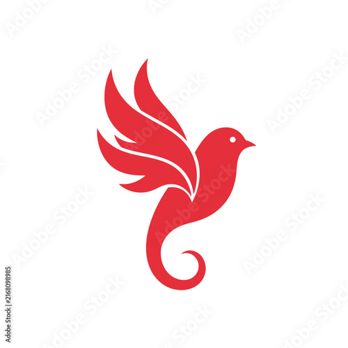 Minimalist red bird logo with stylized wing design.