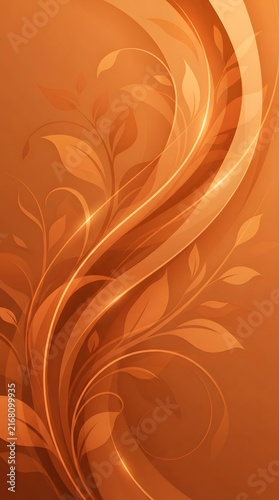 Elegant orange floral vector design with swirling leaves and dynamic curves abstract background