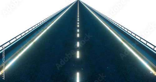 Photography 3d rendering glowing highway disappearing into distance on transparent backgroun