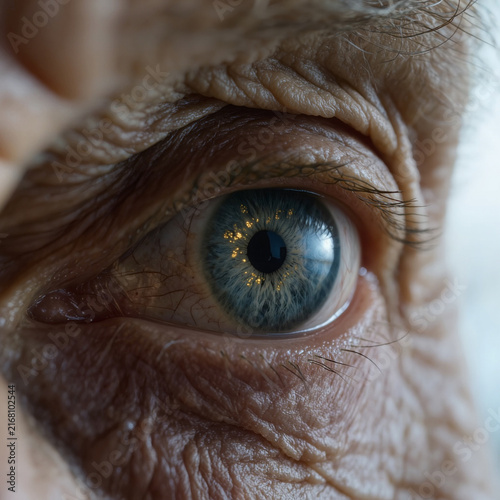 Side Profile Macro Closeup of Elderly Human Blue Eye