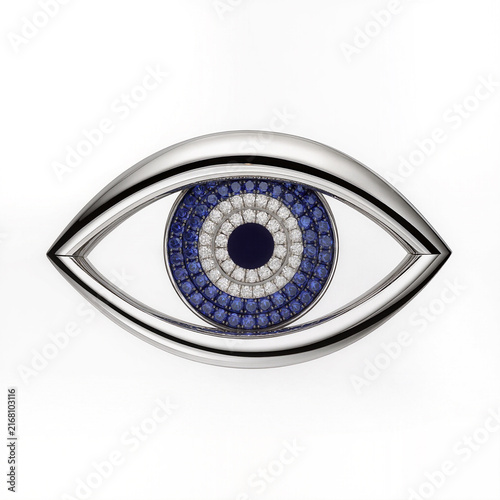 Minimalist Platinum Evil Eye Brooch with Sapphires and Diamonds