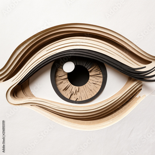 Minimalist Layered Papercut Art of Human Eye with Beige and Brown Tones