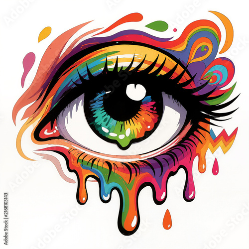 Psychedelic Pop Art Painting of Eye with Melting Rainbow Drips