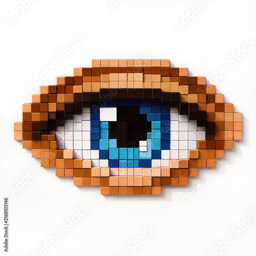 3D Voxel Art Blue Human Eye Built from Plastic Toy Blocks