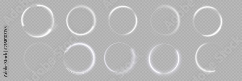 Light white Twirl. Curve white line light effect. Abstract luxury white light vector flare semicircle and spark light effect. Glowing white circle. PNG isolated set
