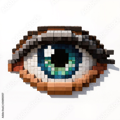 3D Pixel Art Human Eye Sculpture Built from Plastic Cubes