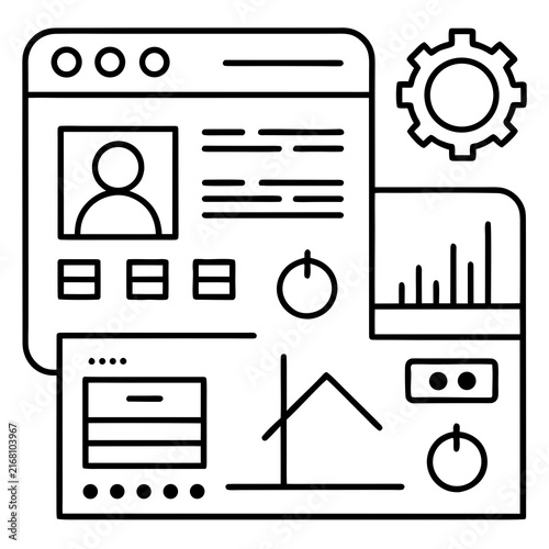 Digital interface design with user profile settings and data analytics elements