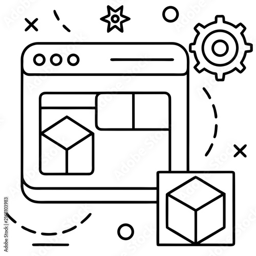 Digital interface displaying a geometric design with settings and connection lines