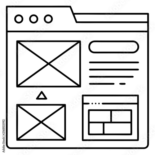 Website template design with placeholder content and simple geometric shapes outline