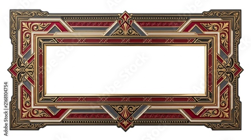 Ornate Rectangular Gold And Crimson Decorative Frame Border On White Background