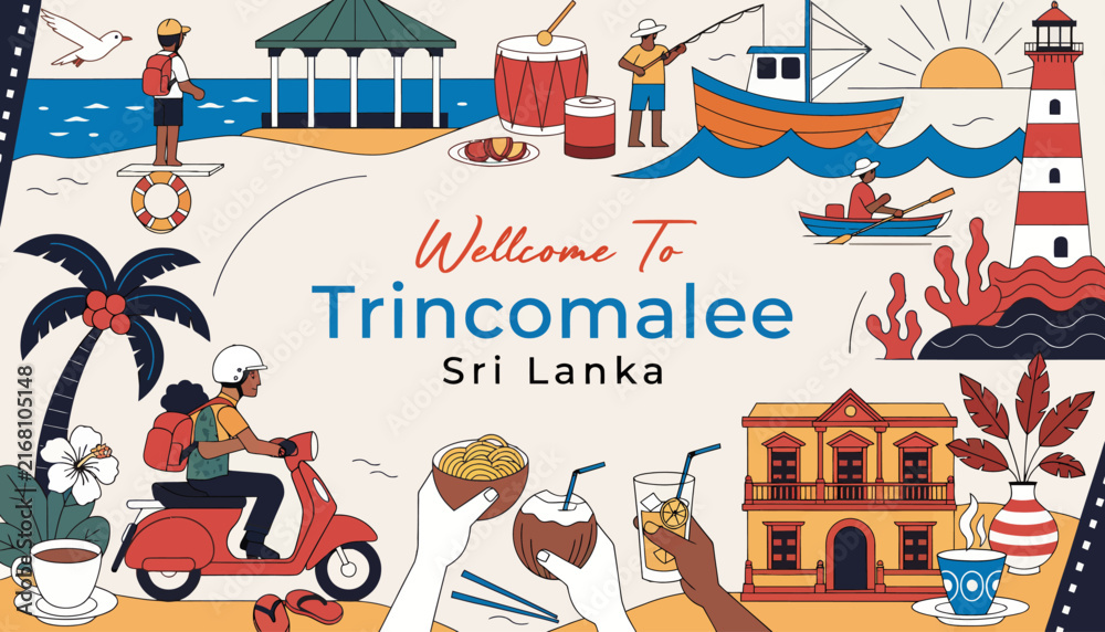 Naklejka premium Welcome To Trincomalee Sri Lanka Vector Illustration - Tropical Vacation Travel Destination