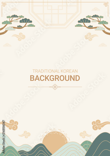 Background featuring traditional Korean patterns. Poster template with the feel of classical Korean art.