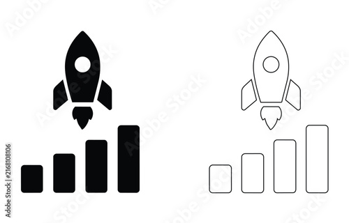 Rocket launch icon set, business growth concept, startup success symbol, vector illustration editable stroke