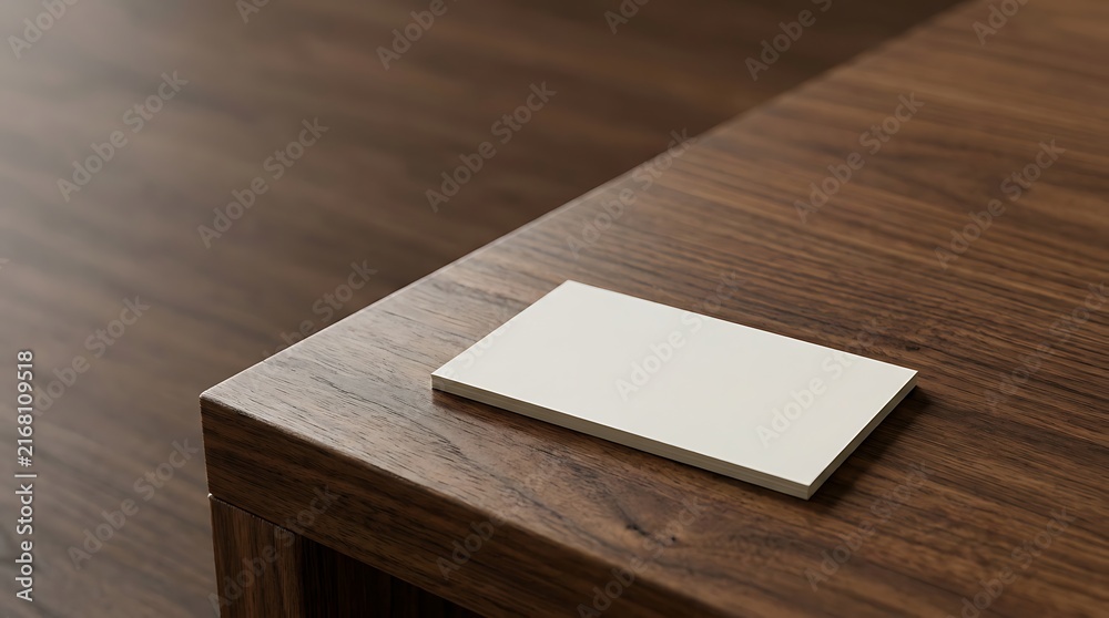 Fototapeta premium Blank white business cards stack on dark wooden office desk for professional branding presentation