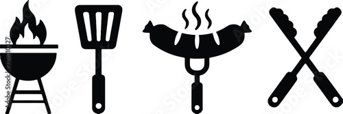 BBQ icon featuring barbecue grill tools fire skewers steak and outdoor cooking design