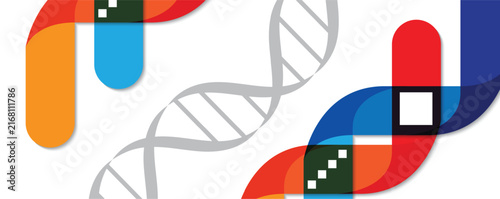 Futuristic scientific background, DNA strands, connected neural web