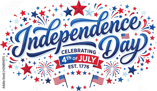 Festive independence day lettering with stars and patriotic colors for holiday celebrations