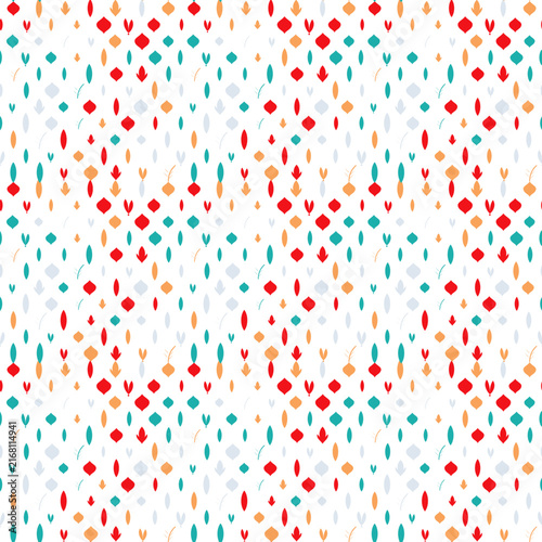Abstract seamless pattern with festive hanging ornaments in bright colorful palette on clean white background vector illustration