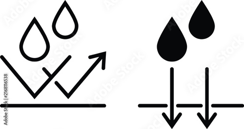 Quadro su tela Water repellency icons depicting droplet resistance with contrasting styles