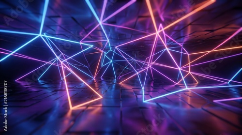 Abstract geometric background neon light lining