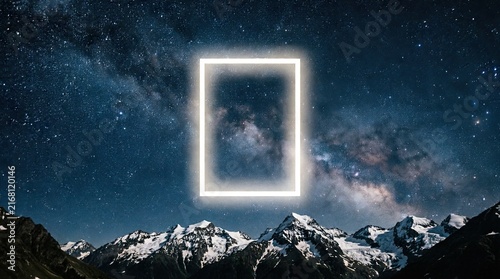 Glowing Portal Floating Above Snowy Mountain Peaks