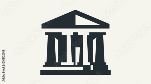 Minimalist vector icon of a classical bank building with columns.