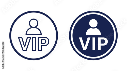 Minimalist blue vector graphic icons featuring vip membership badges with stylized human silhouettes for interface design